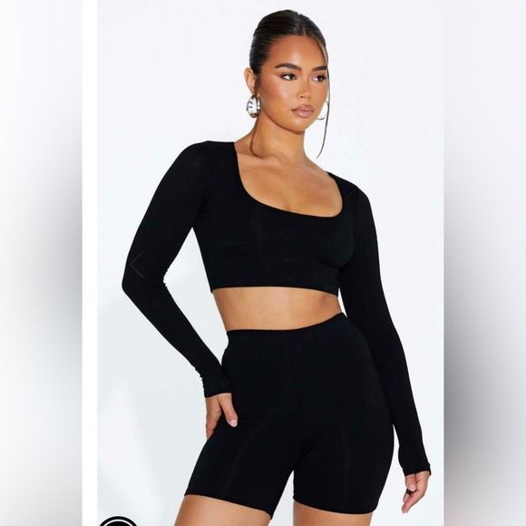 Naked Wardrobe scooped crop long sleeve in black - Picture 1 of 9